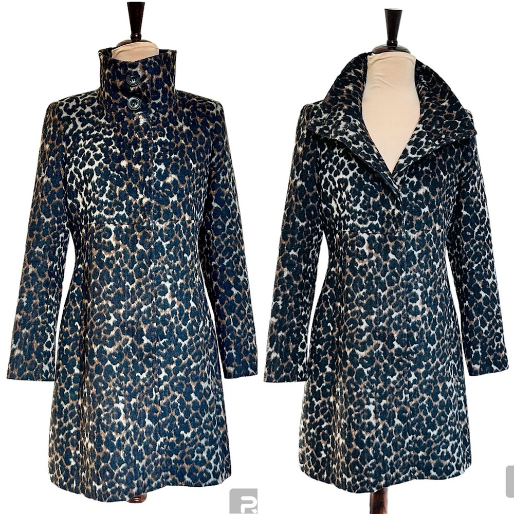 Like New VIA SPIGA buttoned coat leopard print peacoat sz 6
